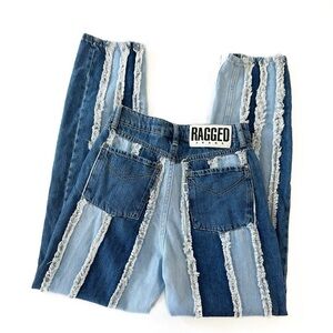 Ragged Priest Urban Outfitters Jeans Womens 24 Patchwork Striped Mom High Waist